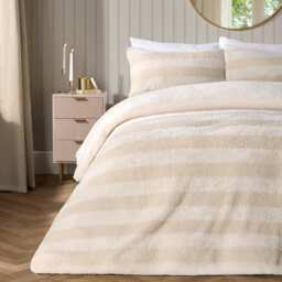 OHS Tufted Boucle Stripe Fleece Duvet Cover Set - Natural Cream Cream King