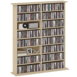 HOMCOM CD Storage Unit DVD Tower Blu-ray Storage Shelf for Office, Natural Brown