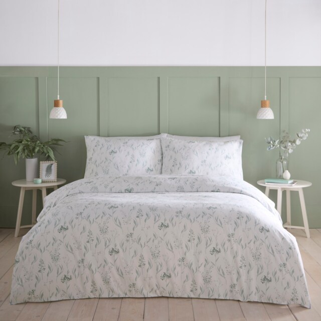 Portfolio Home Wildflower Floral Bed Linen Bedding Duvet Cover Set With Pillowcase Green Super King