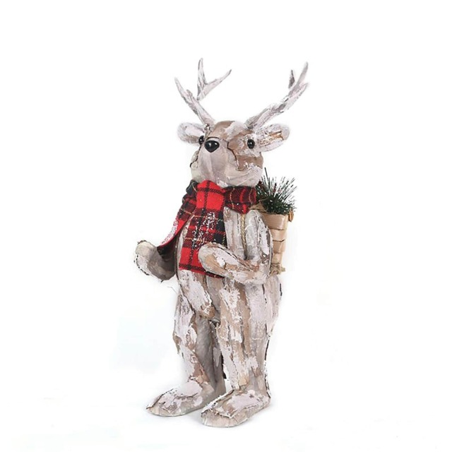 34cm Christmas Tabletop Decorated with Pines Berries White penguin Standing Deer