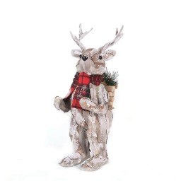 34cm Christmas Tabletop Decorated with Pines Berries White penguin Standing Deer