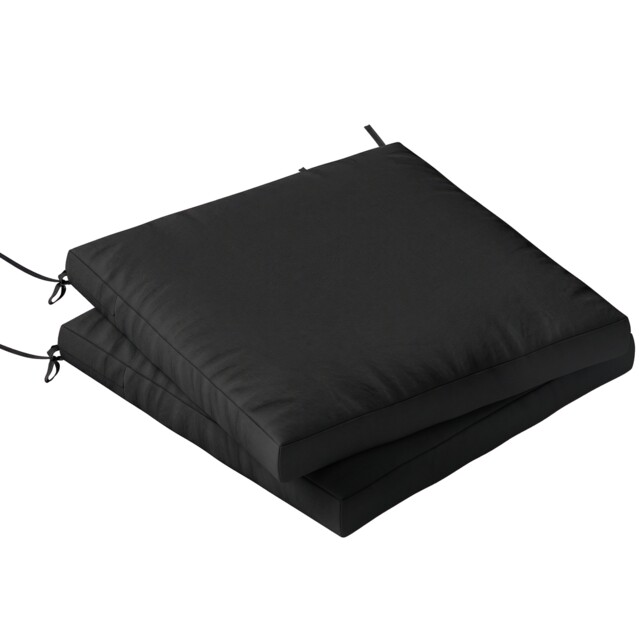 Outsunny 2Pcs Garden Chair Cushions, Waterproof Seat Pads Black Black 50 x 50 x 7 cm