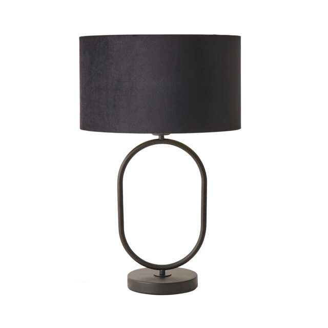 ValueLights Antonia Matte Black Oval Table Lamp Black Velvet Gold Shade