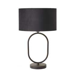 ValueLights Antonia Matte Black Oval Table Lamp Black Velvet Gold Shade