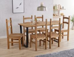 Texas Rectangular Dining Table with Metal Legs and 6 Corona Dining Chairs - Black - Antique Waxed Pine Black 7