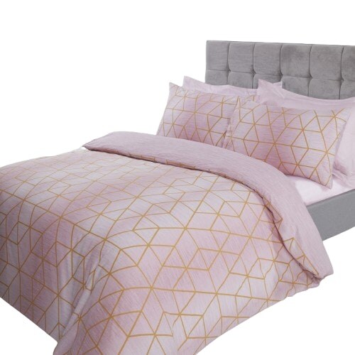 Calvin Geometric Polycotton Duvet Cover Set with Pillowcase Pink Single 1