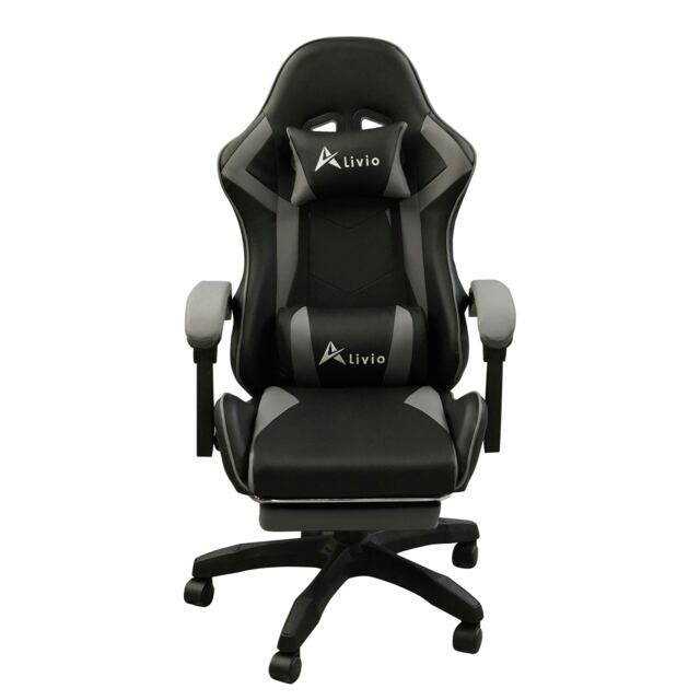 360 Degree Swivel Gaming Chair with Footrest Lumbar Support Back Support - Grey