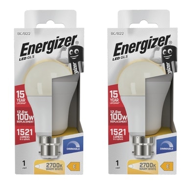 Energizer LED GLS B22 1521lm 12.6W 2700K (Warm White) Dimmable Light Bulb - Pack of 2