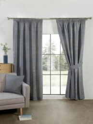 Aztec Pencil Pleat Curtain Pair - Blue - 168cm x 183cm