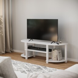 Wide TV Unit Stand S-Tube Entertainment Centre with Storage Shelf White White with White Legs Not provided 1