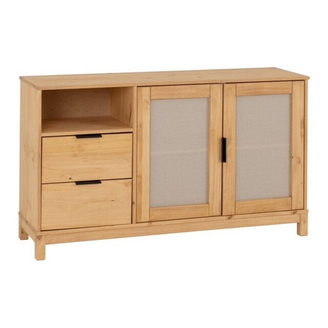 Corona Rattan 2 Door 2 Drawer Sideboard - L40 x W136.5 x H80.5 cm - Distressed Wax Pine/Rattan Effect Brown