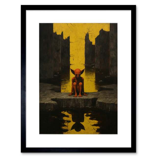 "Nosferatu Lair Castle Ruins Red Demon 9x7"" Black Framed Wall Art Print"