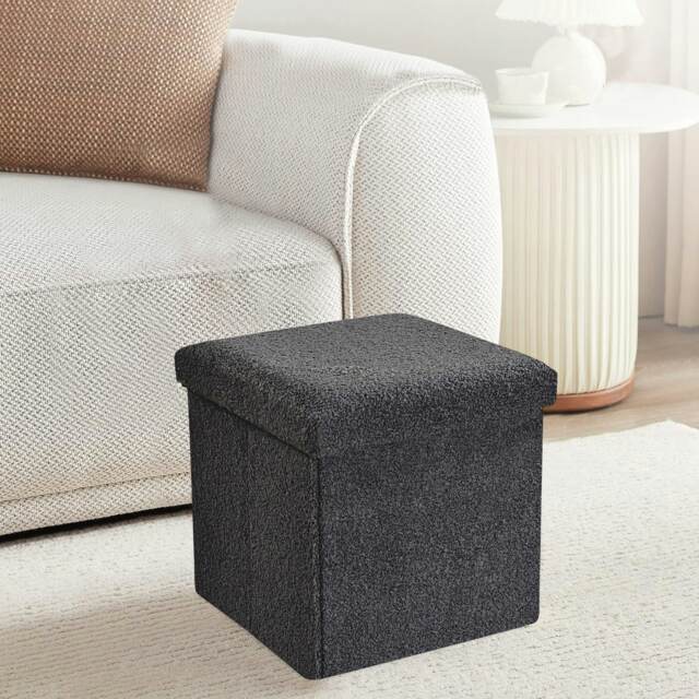 Home Republic Boucle Storage Ottoman - 38cm X 38cm Foldable Black