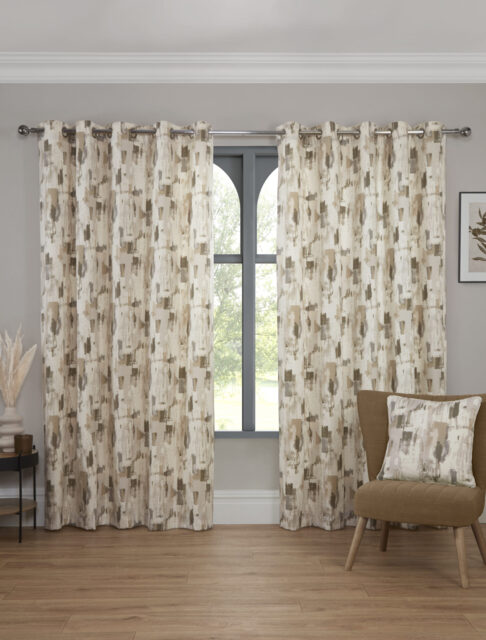 Bamford - Fully Lined Abstract Curtains - Eyelet - Polycotton (Putty, 66'' x 54'' - 168cm x 137cm (Pair)) Brown Putty (W) 168cm x (L) 137cm
