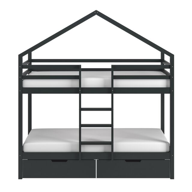 Flair Nest Wooden House Bunk Bed Grey