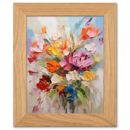 Wildflower Explosion Bright Floral Art Oak Wood Framed Wall Print