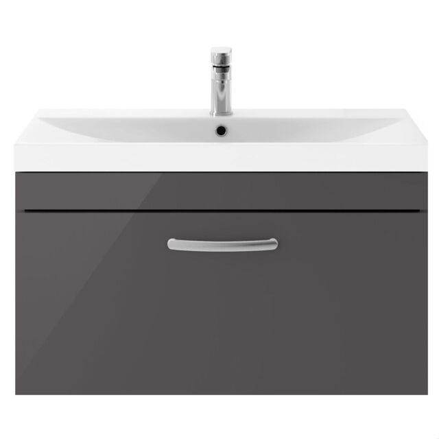 Balterley Millwich Contemporary 1 Drawer Wall Hung Vanity Unit with Thin Edge Basin, Gloss Grey, 800mm