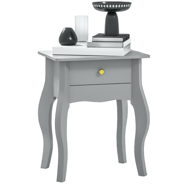 HOMCOM End Table French Style Small Table with Drawer and Curved Legs, Grey Grey