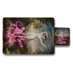 Self Love Club Placemats And Coasters Set 12 Pieces With Wood Bottom