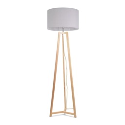 ValueLights Lottie Natural Wood Tripod Floor Lamp Grey Shade and Bulb