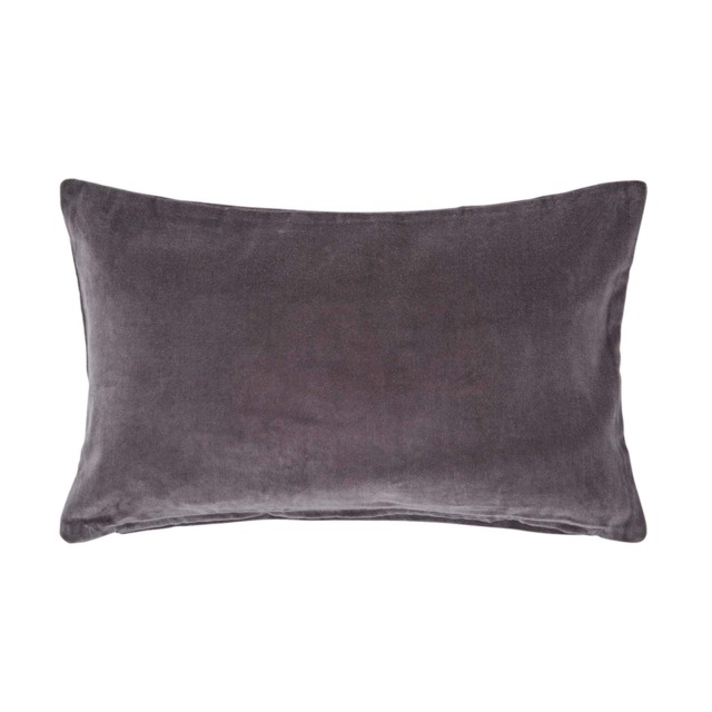 Homescapes Dark Grey Velvet Rectangular Cushion Cover - 30 x 50 cm Grey Dark grey 1