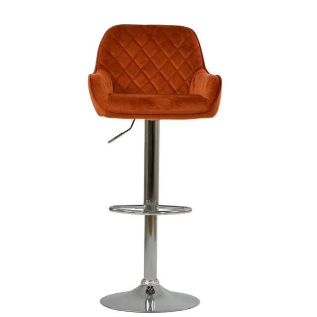 Lakeland Furniture Albany Burnt Orange Velvet Chrome Adjustable Base 1 Bar Stool