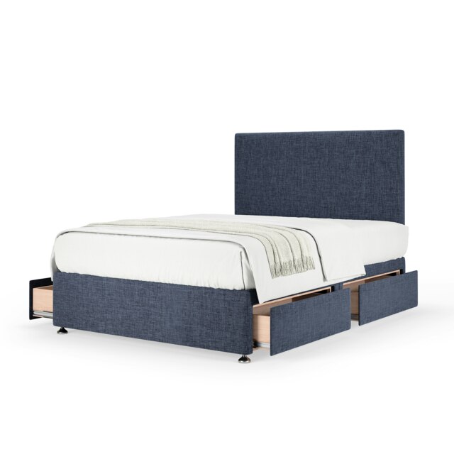 Signature Platinum 2000 Pocket Sprung Midnight Linen 4 Drawer Divan Set And Valencia Headboard Super King
