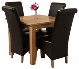 Oslo 90 x 90 cm Oak Small Dining Table and 4 Montana Leather Chairs Black Black