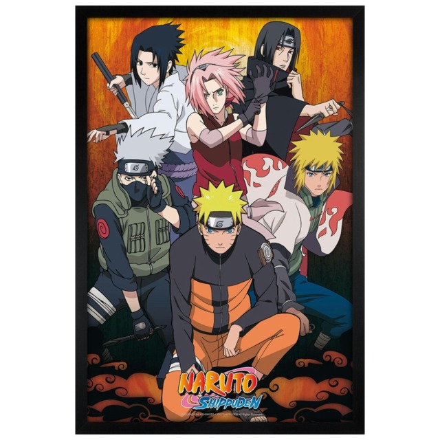 Black Wooden Framed Naruto Shippuden Group Maxi Poster Multi