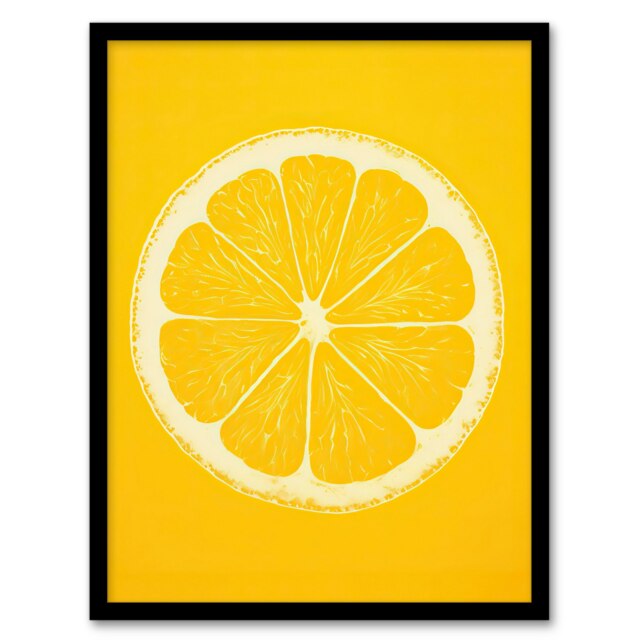 Lemon On Citron Yellow Monotone Minimalist Black Framed Wall Art Print A4