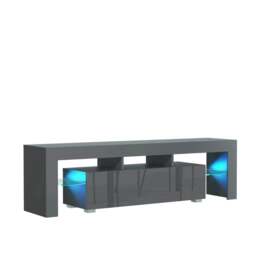 TV Unit 160cm Grey Gloss Door Grey Matt Body with LED and Glass Sides Grey One Size 1