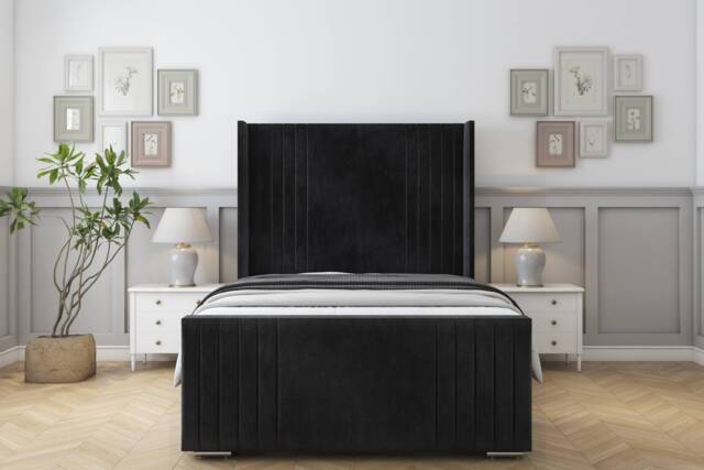 "Sloomy Camden Black Naples Bed Frame With Mattress With 50"" Upholstered Wingback Headboard 6' Super King"