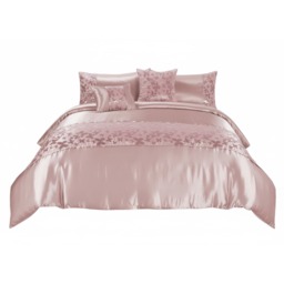 Duvet Cover Embroidery Set Luxury Bedding with Matching Pillowcases Pink Super King