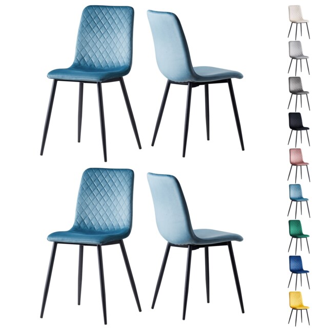Set of 4 Lexi Velvet Fabric Dining Chairs with Metal Legs Light Blue by MCC