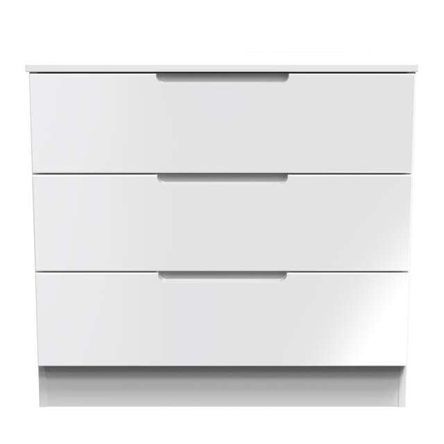 Lucca 3 Drawer Chest of Drawers in White Gloss & White (Ready Assembled) White White Gloss & White
