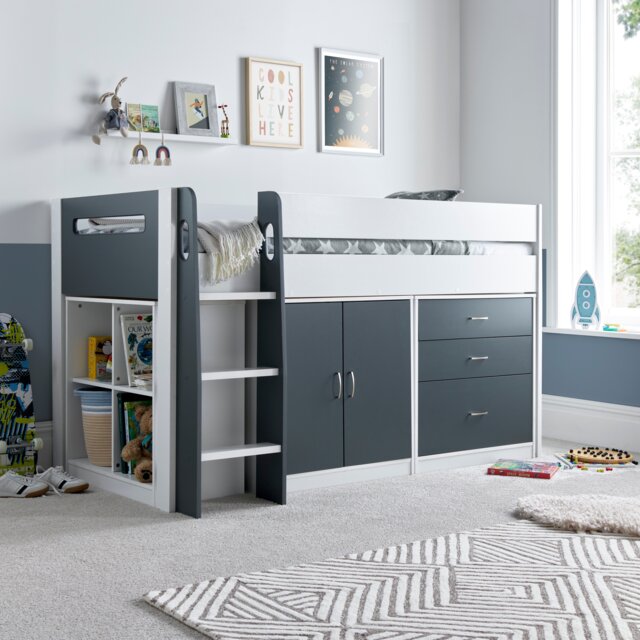 Lacy Grey And White Storage Mid Sleeper With Ethan Spring Mattresses