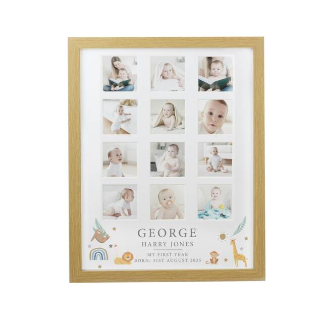 Personalised Animals Oak Multi Photo Frame Brown One Size