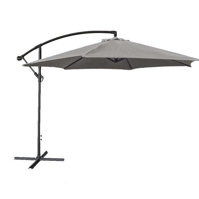 JSH 3m Hanging Banana Cantilever Parasol with LED Lights - Grey