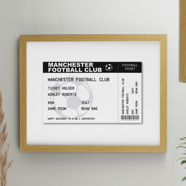 Personalised Football Ticket Oak Poster Frame Brown One Size