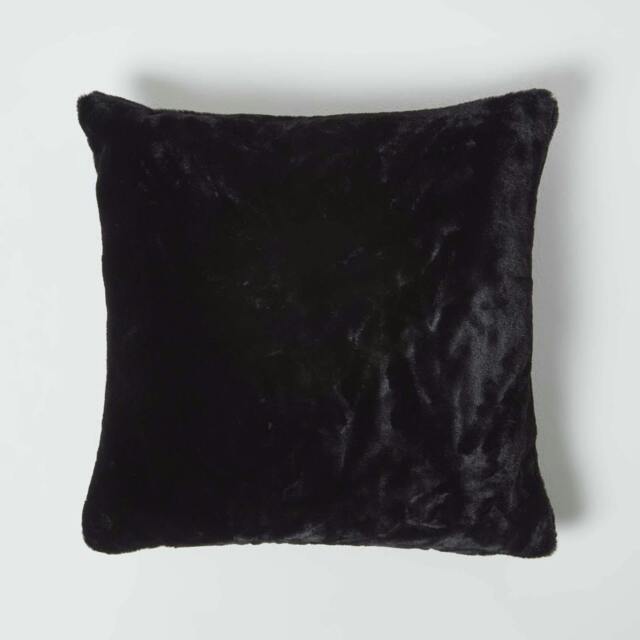 Homescapes Soft Touch Faux Fur Black Filled Cushion - 46 x 46 cm Black Black 1