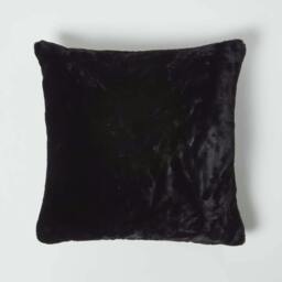Homescapes Soft Touch Faux Fur Black Filled Cushion - 46 x 46 cm Black Black 1