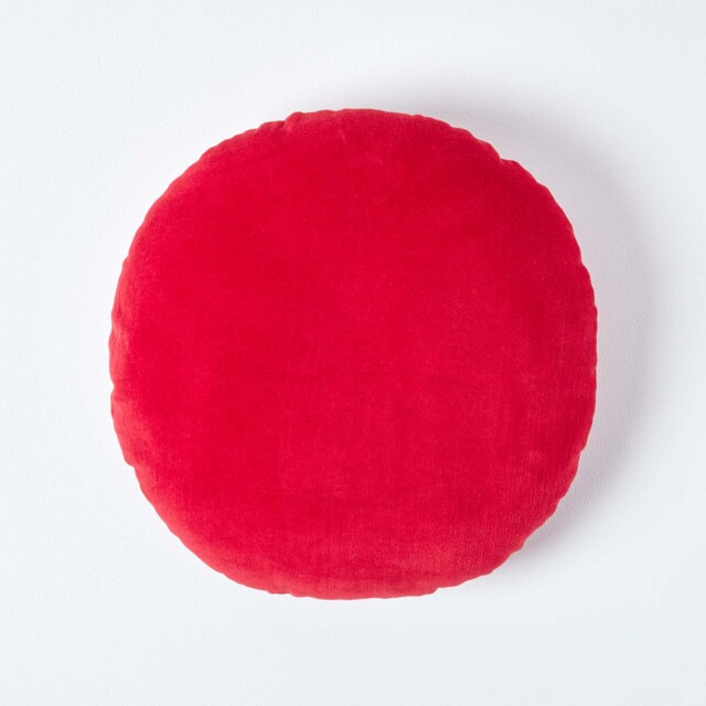 Homescapes Red Velvet Cushion - 40 cm Round Red Red 1