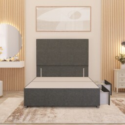 Divan Bed Base with 2 Drawers & Plain Floor Standing Headboard Linen Fabric Silver Silver