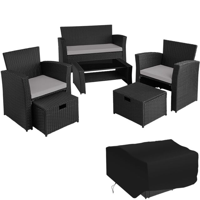 Garden Furniture Set Modena- sofa with storage, armchairs, stools, coffee table Black black/grey 129 x 68,50 x 75 cm 1
