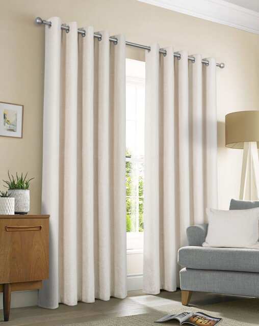 Amberley - Thermal Interlined Chenille Curtains - Eyelet - 100% Polyester (Natural, 66'' x 54'' - 168cm x 137cm (Pair)) Cream Cream