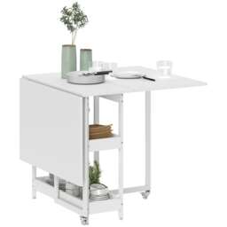 HOMCOM Folding Dining Table, Drop Leaf Table with Open Compartments, White White