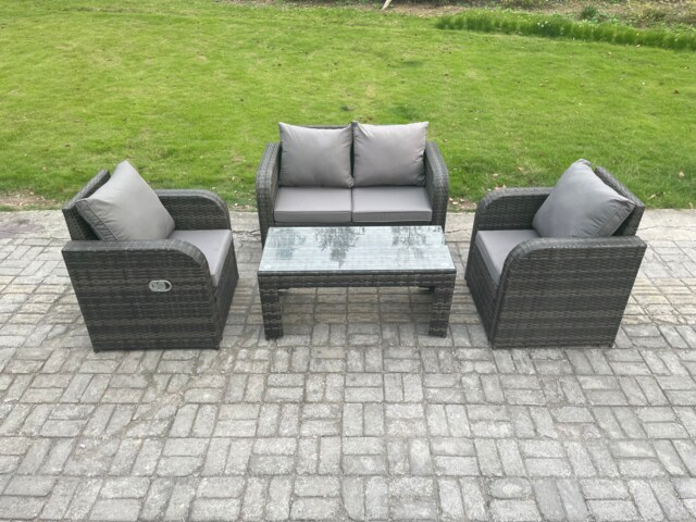 Fimous Outdoor Garden Furniture Sets Wicker Rattan Furniture Sofa Sets with Rectangular Coffee Table Love seat Sofa