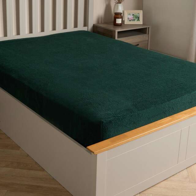 OHS Soft Warm Thermal Teddy Fleece 25cm Deep Fitted Bed Sheet, Single - Forest Green