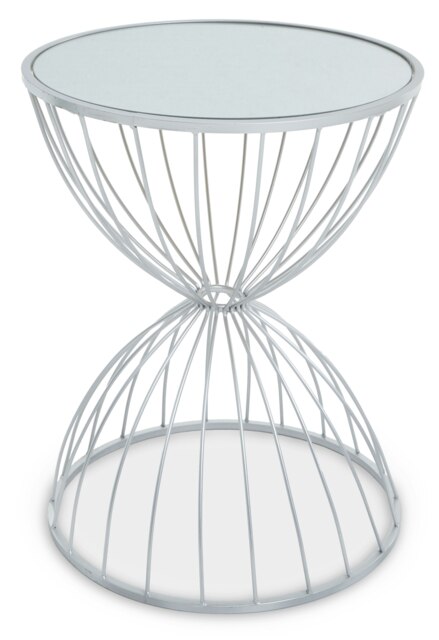 Jolie Hourglass Mirrored Top Silver Frame Side Table Silver