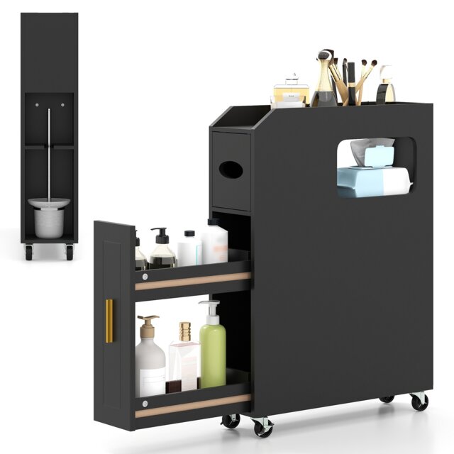 COSTWAY Bathroom Storage Cabinet Narrow Slim Organizer-Black